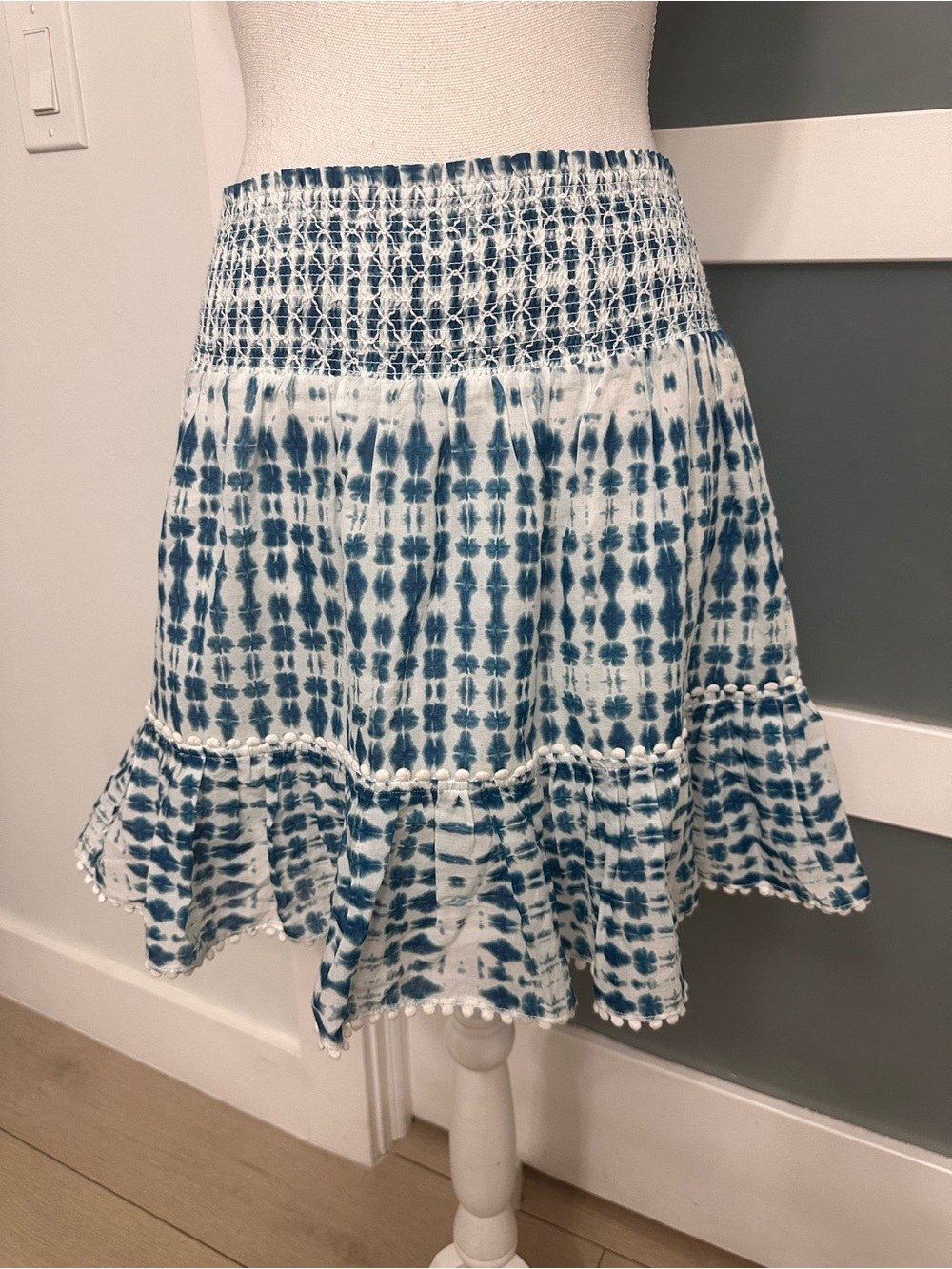 Intermix Rena Tie-Dye Smocked Waist Ruffle Skirt Small ResortWear Coquette NWOT